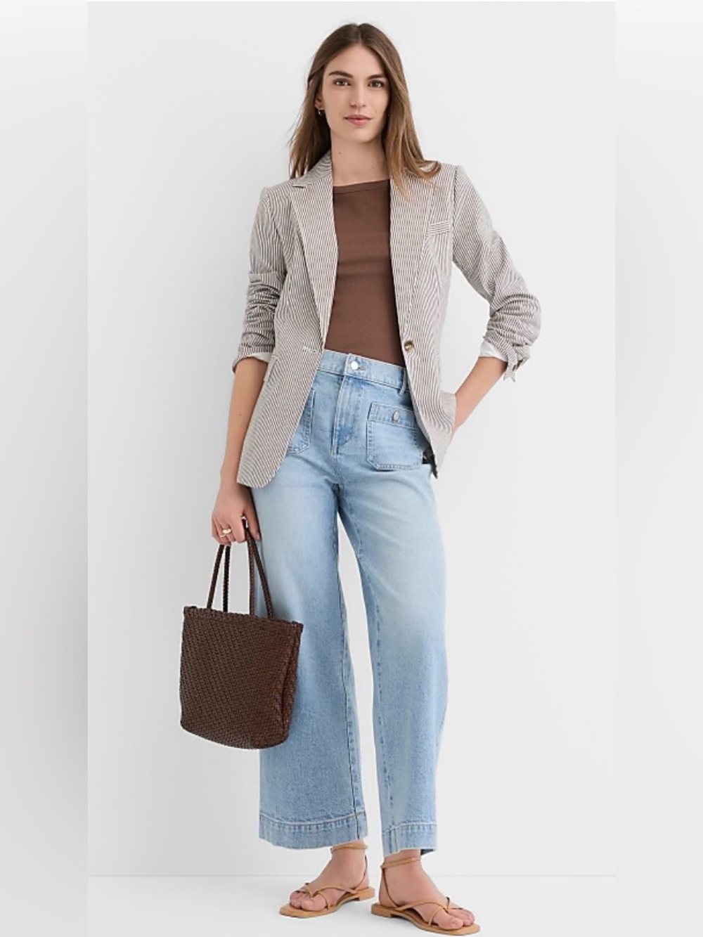 LOFT Palmer Denim Wide Crop Pants in Refined Blue Wash - Size 6